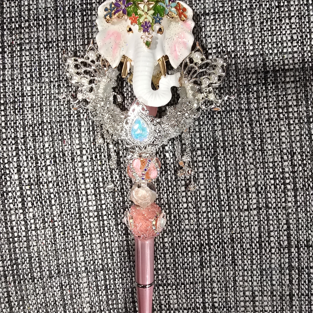 Decorative Elephant Pen with Pink and Silver Accents